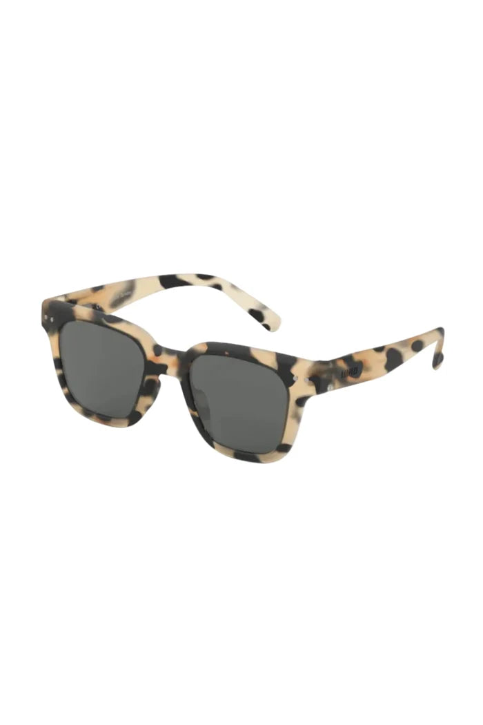 Sunglasses with a tortoiseshell frame on a white background