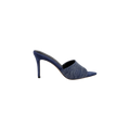 Lolita Denim Open-Toe Mule featuring a single wide denim upper strap and slender heel, shown on a plain white background.
