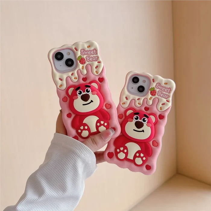 Lotso Strawberry Bear Cheese Face Holder Grip Tok Cartoon Silicon Soft Cover Phone Case PhoneShells