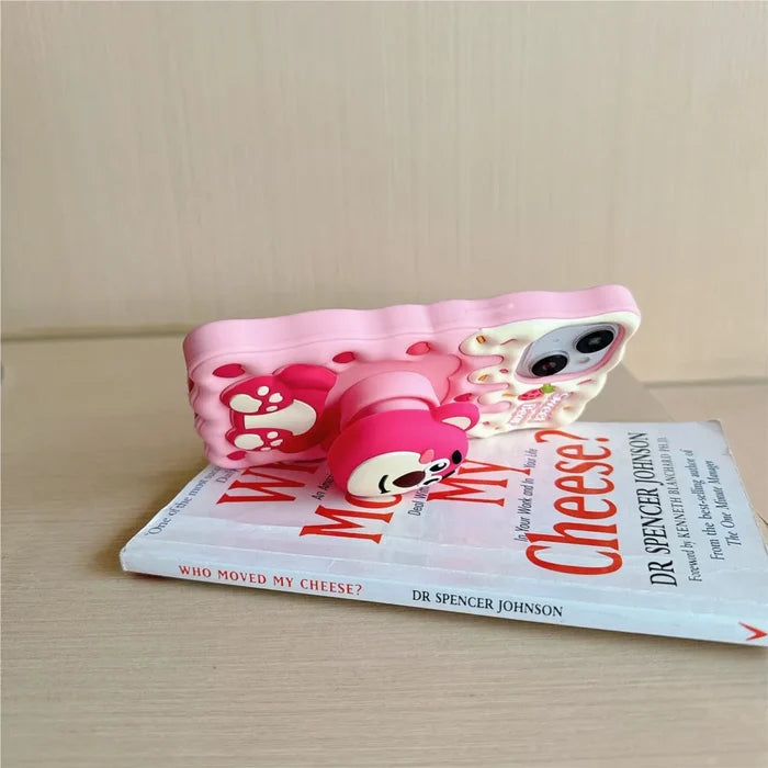 Lotso Strawberry Bear Cheese Face Holder Grip Tok Cartoon Silicon Soft Cover Phone Case PhoneShells