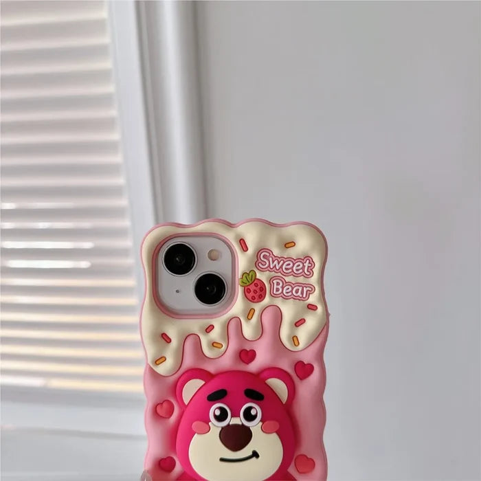 Lotso Strawberry Bear Cheese Face Holder Grip Tok Cartoon Silicon Soft Cover Phone Case PhoneShells