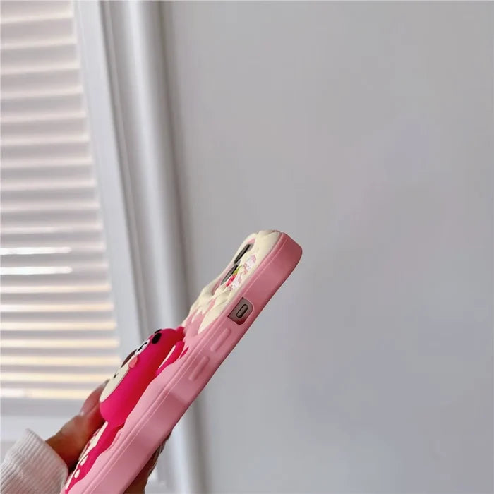 Lotso Strawberry Bear Cheese Face Holder Grip Tok Cartoon Silicon Soft Cover Phone Case PhoneShells
