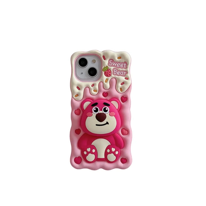 Lotso Strawberry Bear Cheese Face Holder Grip Tok Cartoon Silicon Soft Cover Phone Case PhoneShells