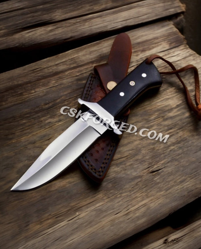 Loveless Style D2 Steel Knife - Black Micarta Handle With Leather Sheath cskforged