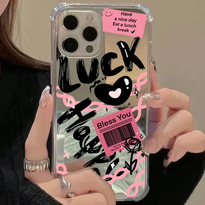 Lucky Love Pattern Mirror Acrylic Phone Case PhoneShells