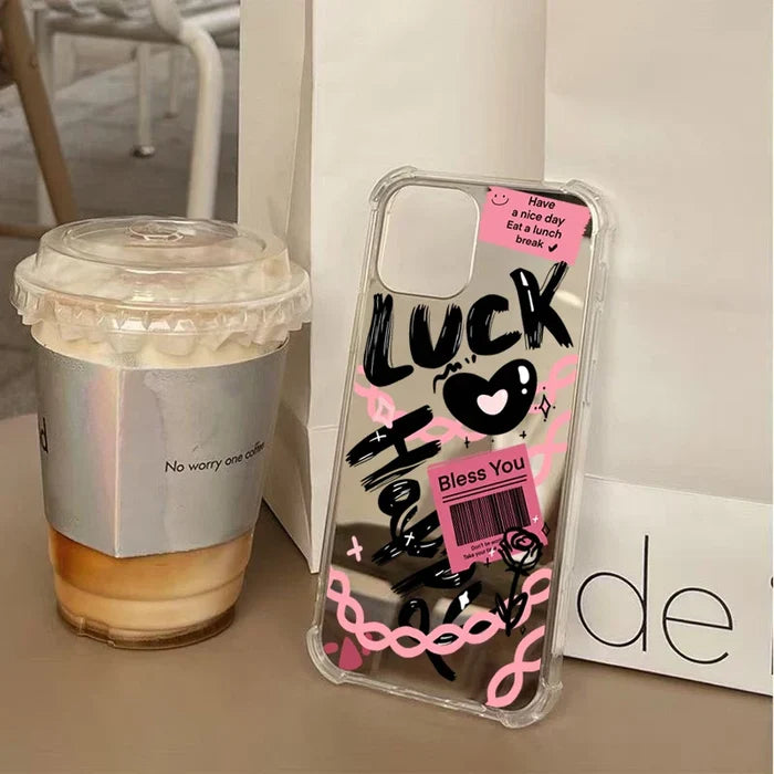 Lucky Love Pattern Mirror Acrylic Phone Case PhoneShells