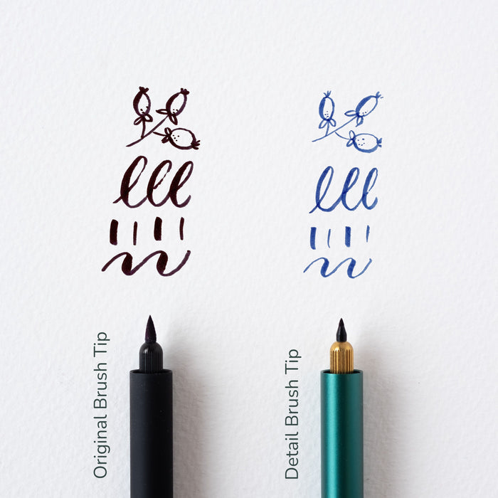 An example of the difference between the Original Brush Tip and Detail Brush Tip, both shown in the Lumos refillable pen