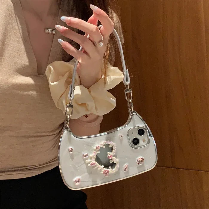 Luxury 3D Glitter Gemstone Love Heart Mirror Phone Case For iPhone PhoneShells