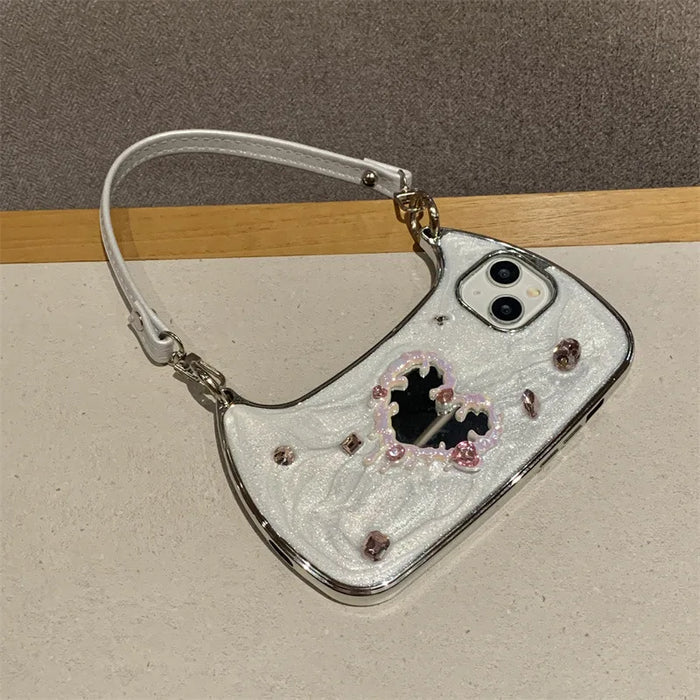 Luxury 3D Glitter Gemstone Love Heart Mirror Phone Case For iPhone PhoneShells