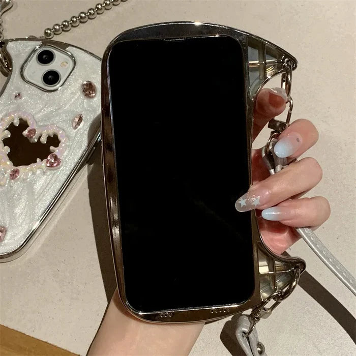 Luxury 3D Glitter Gemstone Love Heart Mirror Phone Case For iPhone PhoneShells
