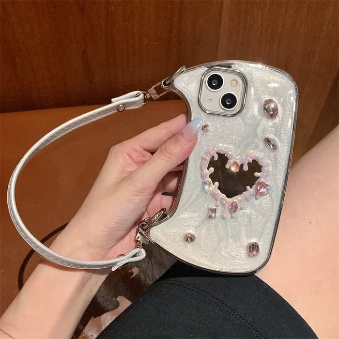 Luxury 3D Glitter Gemstone Love Heart Mirror Phone Case For iPhone PhoneShells