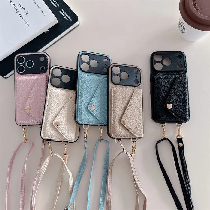 Luxury Crossbody Strap Lanyard Wallet Leather Case For iPhone PhoneShells