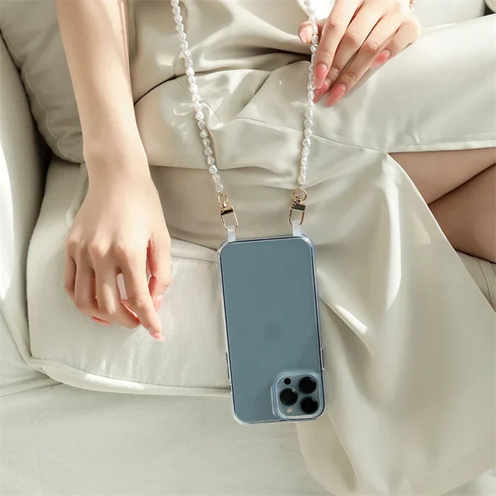 Luxury Crossbody With Lanyard Jewelry Pearl Chain Clear Holder Phone Case For iPhone PhoneShells