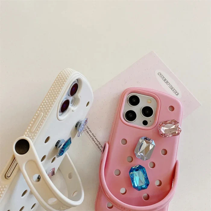 Luxury Gem Crocs Diy Phone Case Soft Cover For iPhone PhoneShells