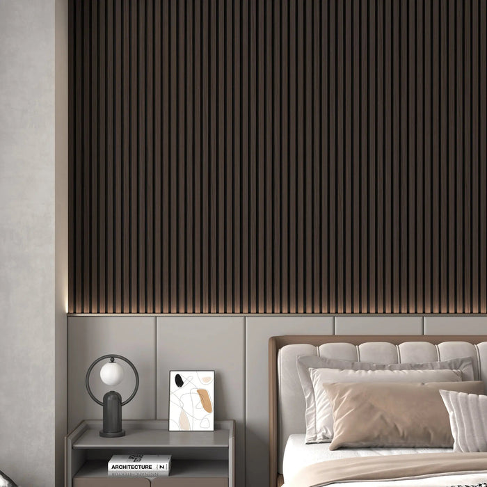 Luxury Smoked Walnut Acoustic Solid Wood Slat Wall Panels ( 2 Panels Per Box） HAUSVITA