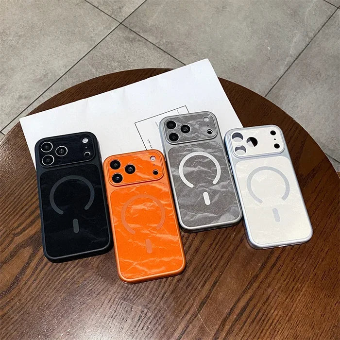 Luxury Solid Colors Large Window Leather Texture Magnetic Phone Case For iPhone PhoneShells