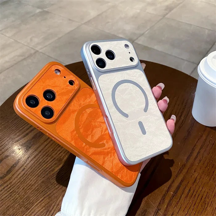 Luxury Solid Colors Large Window Leather Texture Magnetic Phone Case For iPhone PhoneShells