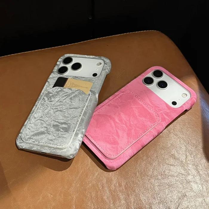 Luxury Velvet Fabric Slot Card Wallet Case For iPhone PhoneShells