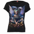 MAGICAL - Boatneck Cap Sleeve Top Black Spiral USA
