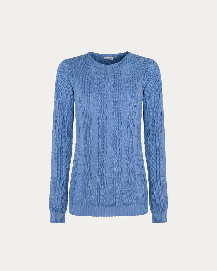 Maglione girocollo con treccia in cotone organico cielo