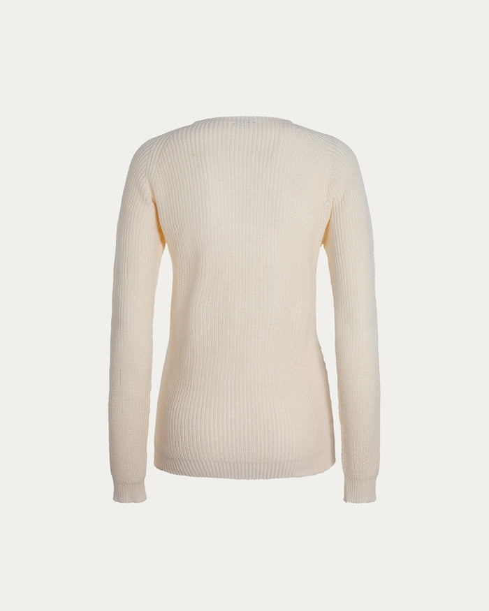 Maglione girocollo con treccia in cotone organico crema