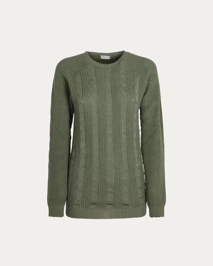 Maglione girocollo con treccia in cotone organico foresta