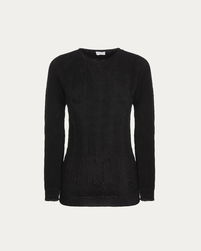 Maglione girocollo con treccia in cotone organico nero