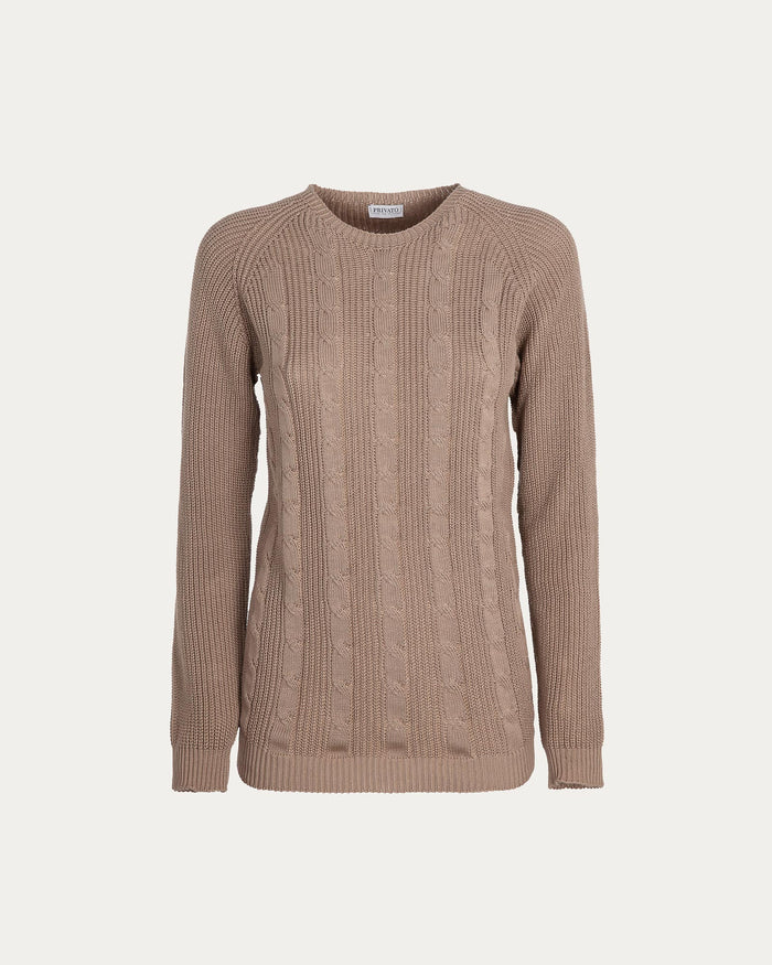 Maglione girocollo con treccia in cotone organico terra