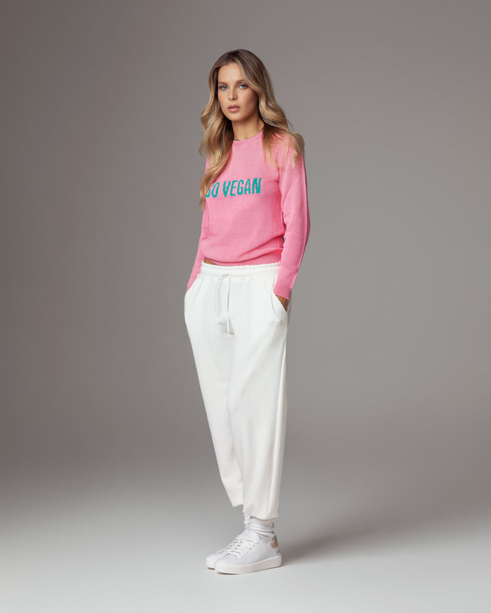 Maglione go vegan in cotone organico rosa vegano sostenibile