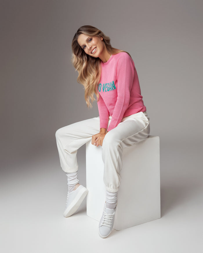 Maglione go vegan in cotone organico rosa vegano sostenibile