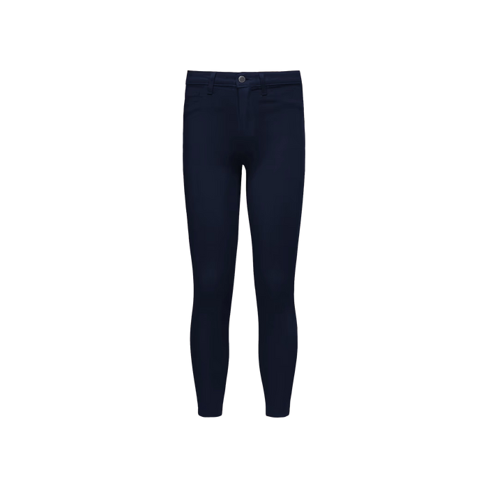 A pair of Margot Coated Cropped Skinny Jeans displayed on a plain white background. Crafted from premium stretch denim, these jeans feature a button and zip closure, belt loops, contoured waistband, and front and back pockets with a tapered leg fit.