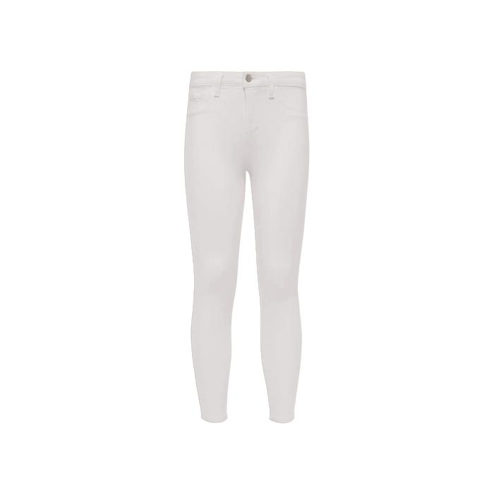 Margot Cropped Skinny Jean in white, crafted from stretch denim with a high-rise fit, features a button and zip closure, front and back pockets, and an ankle-length silhouette.