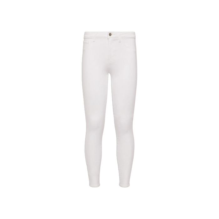 The Marguerite Skinny Jean is shown from the front against a plain white background. These white skinny jeans feature a button and zipper closure, two front pockets, and two back pockets. Crafted from high-recovery fabric, the Marguerite Skinny Jean offers lasting comfort and a sleek fit.