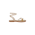 Mariana Leather Sandal in gold lizard-embossed leather, featuring an ankle strap, toe loop, and thin sole, shown on a white background.