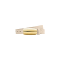 The Marlowe Croc-Embossed Leather Belt, handcrafted in LA from ivory leather, features a shiny gold-plated oval-shaped buckle and is showcased against a plain white background.