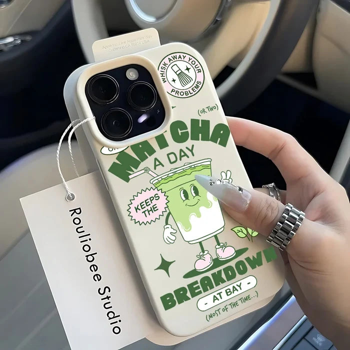 Matcha Milk Tea Lichee Leather Pattern Phone Case For iPhone PhoneShells