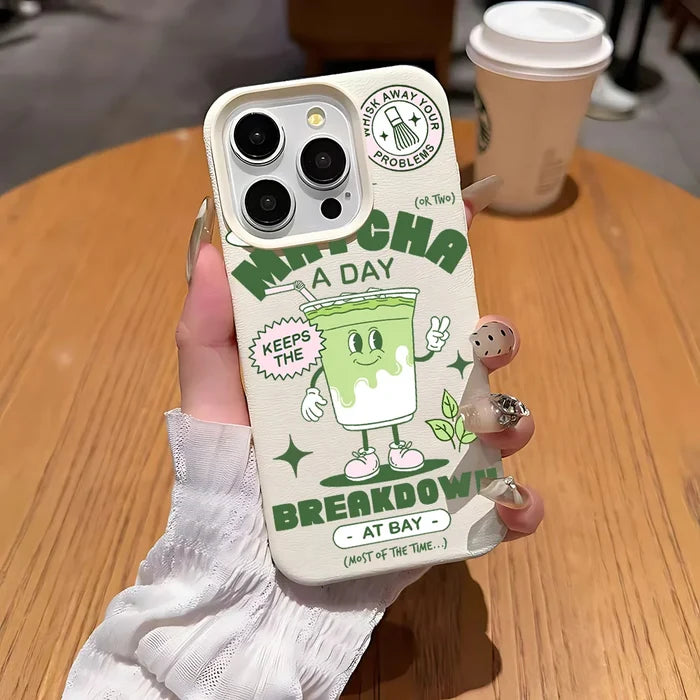 Matcha Milk Tea Lichee Leather Pattern Phone Case For iPhone PhoneShells