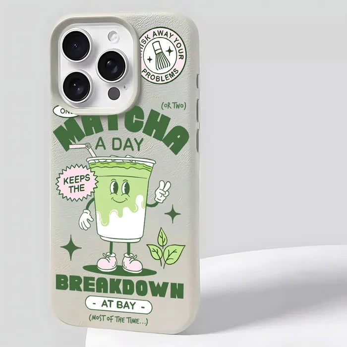Matcha Milk Tea Lichee Leather Pattern Phone Case For iPhone PhoneShells