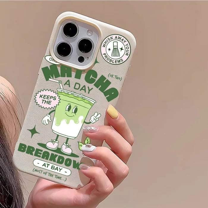 Matcha Milk Tea Lichee Leather Pattern Phone Case For iPhone PhoneShells