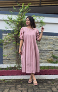 Mauve  shaded ultra soft mul cotton dress/kurti with cutworked sleeves and thread worked yoke MBS-420