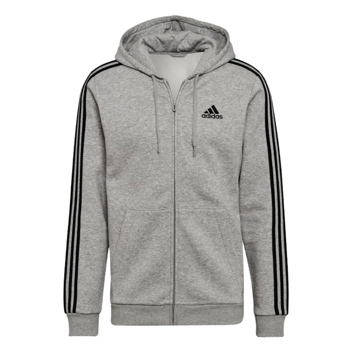 adidas Men's Standard Essentials 3-Stripes Fleece Full-Zip Hooded Track Top - Grey runnwalk