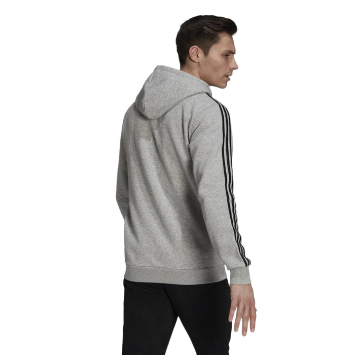 adidas Men's Standard Essentials 3-Stripes Fleece Full-Zip Hooded Track Top - Grey runnwalk