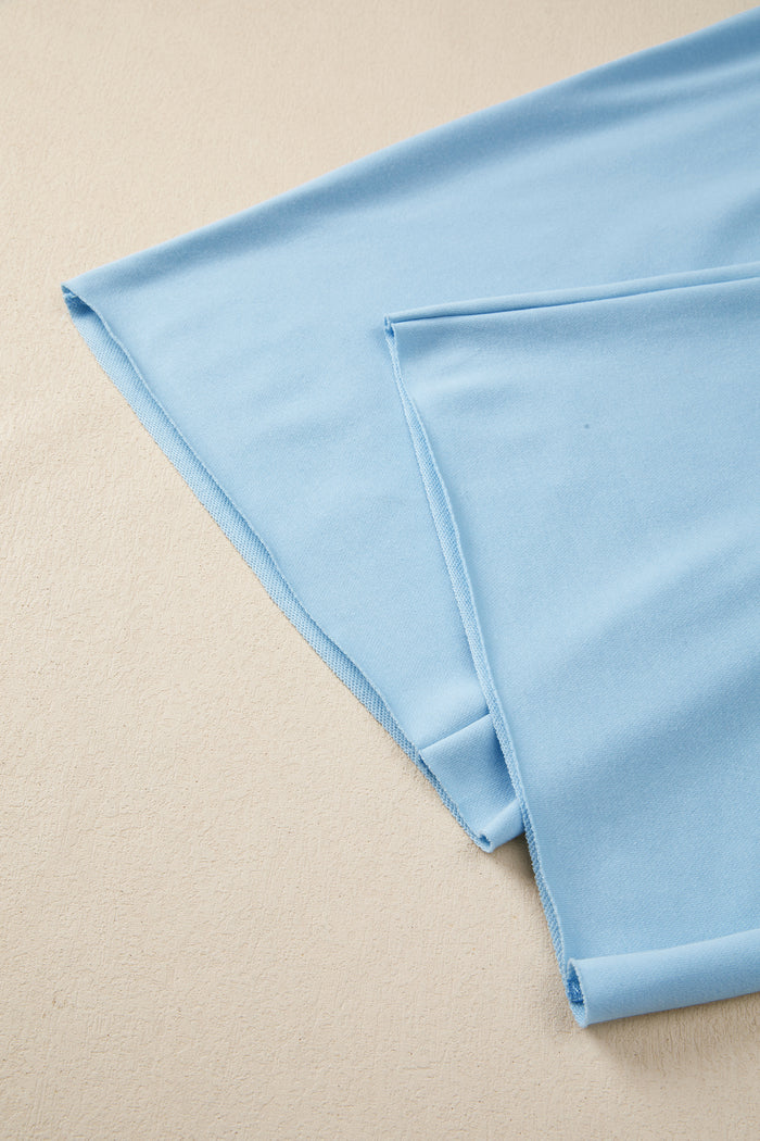 Mist Blue Solid Color Loose Tee Drawstring Wide Leg Pants 2pcs Outfit Shewin