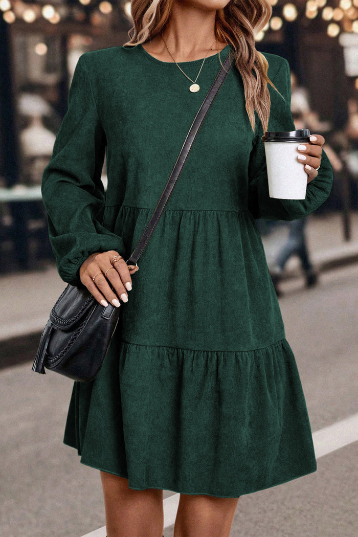 Mist Green Lantern Sleeve Tiered Mini Dress Shewin