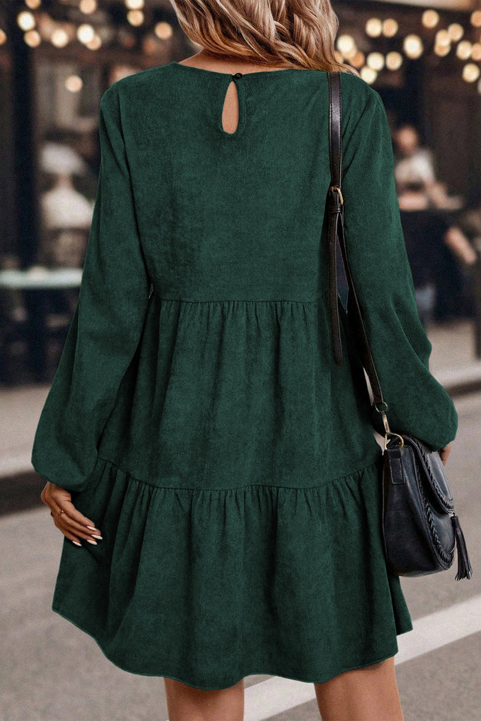 Mist Green Lantern Sleeve Tiered Mini Dress Shewin