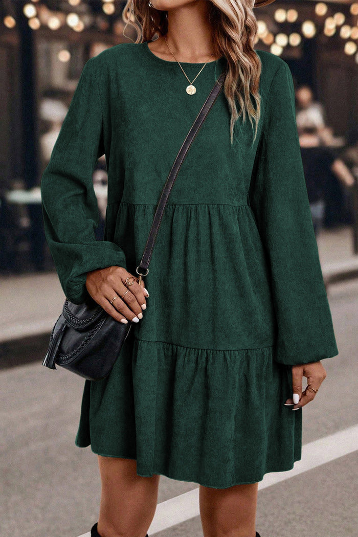 Mist Green Lantern Sleeve Tiered Mini Dress Shewin