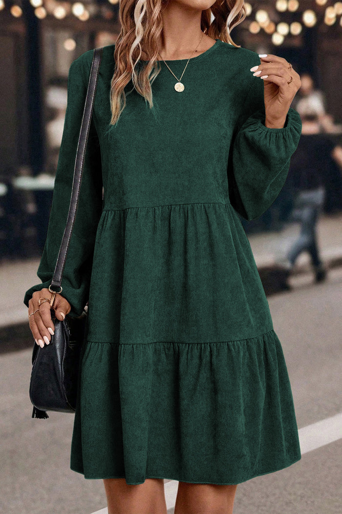 Mist Green Lantern Sleeve Tiered Mini Dress Shewin