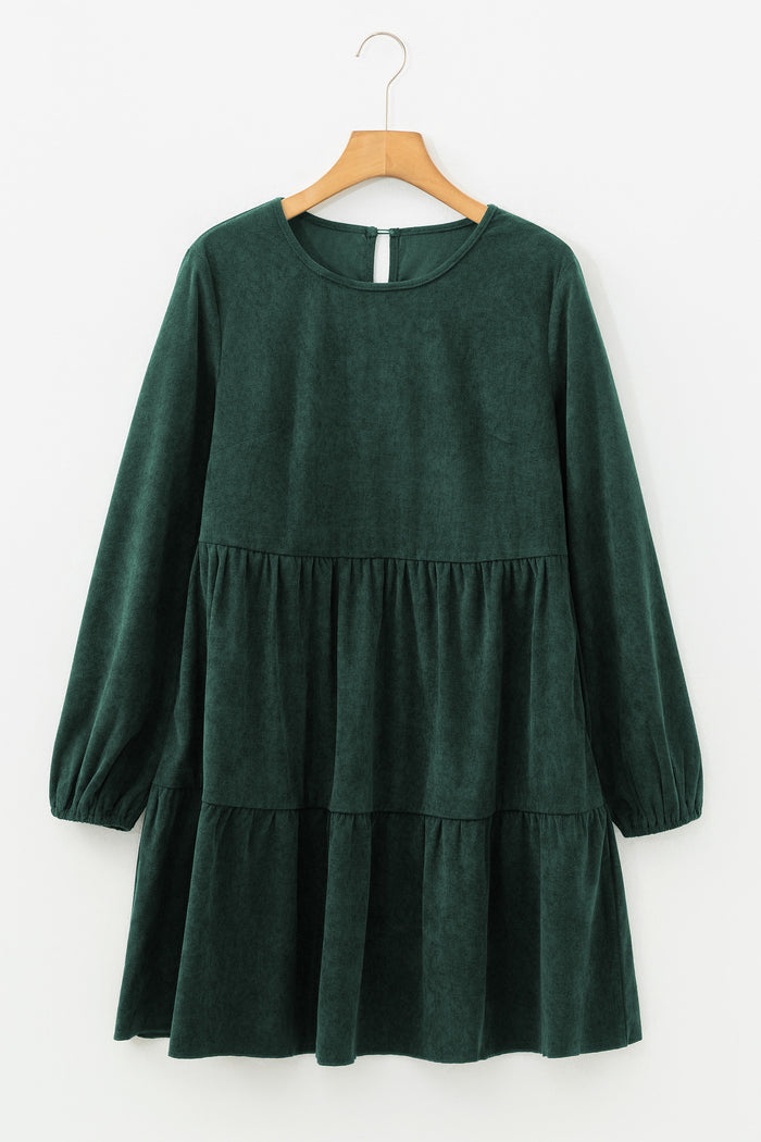 Mist Green Lantern Sleeve Tiered Mini Dress Shewin