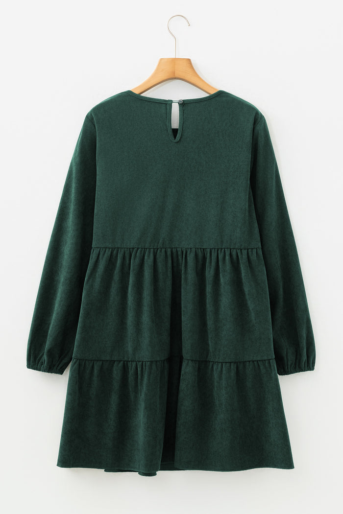 Mist Green Lantern Sleeve Tiered Mini Dress Shewin