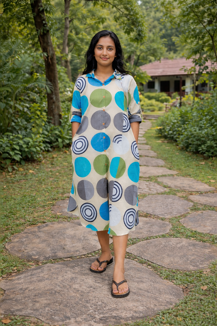 Multicolour polka dot printed cotton shirt dress MBS-824 ** ready to dispatch ** **last piece clearance sale**